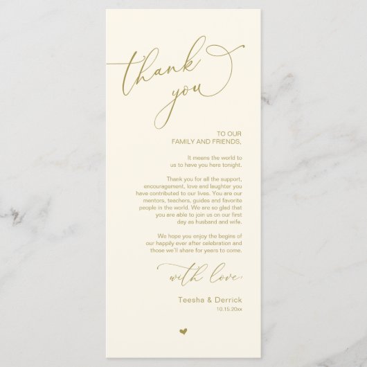 Romantische tafelsetting voor de bruiloft bedankka programmakaart (Voorkant)