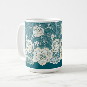 Romantische Teal Blauwgroene Bloemige Bruiloft Koffiemok