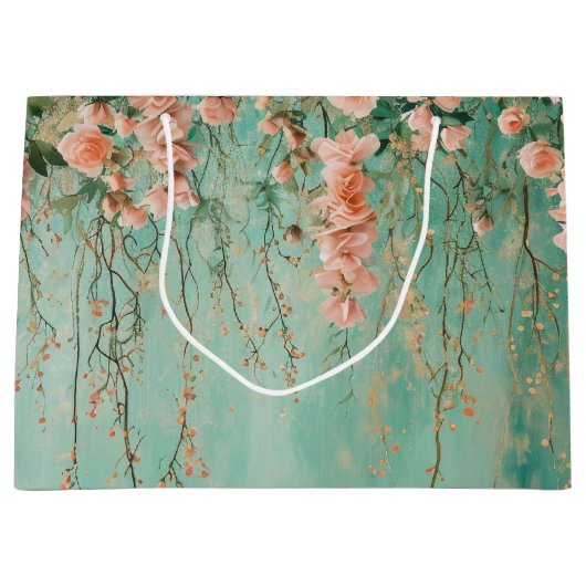 Romantische Teal Blush Bloemen Bruiloft Groot Cadeauzakje (Voorkant)