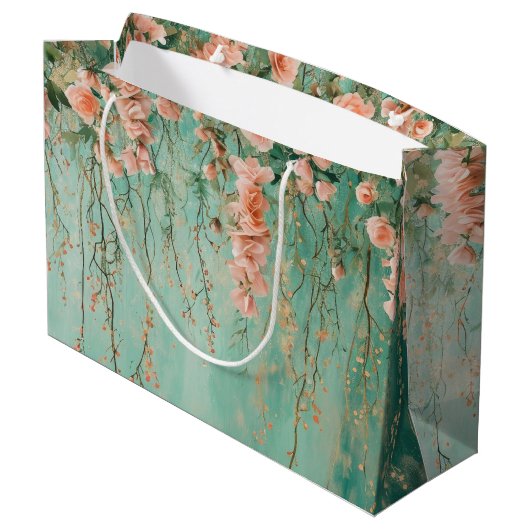 Romantische Teal Blush Bloemen Bruiloft Groot Cadeauzakje (Achterkant Gekanteld)