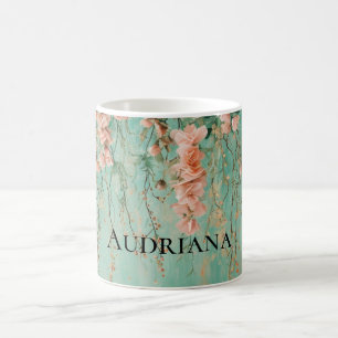 Romantische Teal Blush Bloemen Bruiloft Koffiemok