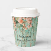 Romantische Teal Blush Bloemen Huwelijk Bruids Bru Papieren Bekers (Voorkant)