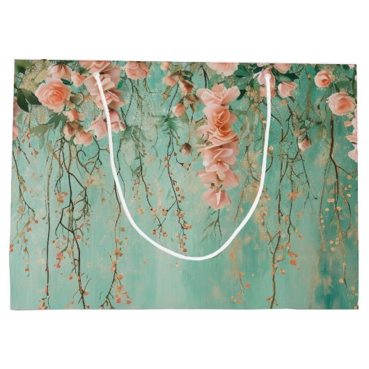 Romantische Teal Blush Bloemen Huwelijk Groot Cadeauzakje (Achterkant)