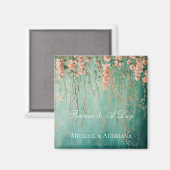 Romantische Teal Blush Perzik Bloemen Bruiloft Magneet (Voorkant / Achterkant)