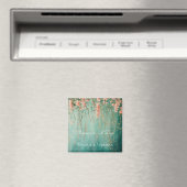 Romantische Teal Blush Perzik Bloemen Bruiloft Magneet (Insitu (Vaatwasser))