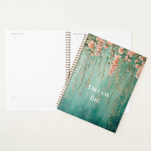 Romantische Teal Blush Roze Bloemen Droom Planner (Display)