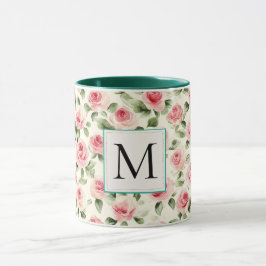 Romantische Teal Blush Roze Rozen Bloemendrielette Mok