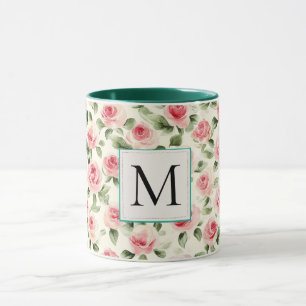 Romantische Teal Blush Roze Rozen Bloemendrielette Mok