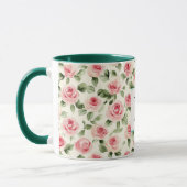 Romantische Teal Blush Roze Rozen Bloemendrielette Mok (Links)