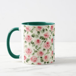 Romantische Teal Blush Roze Rozen Bloemendrielette Mok