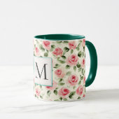 Romantische Teal Blush Roze Rozen Bloemendrielette Mok (Voorkant rechts)