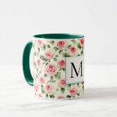 Romantische Teal Blush Roze Rozen Bloemendrielette Mok (Voorkant links)