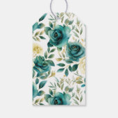 Romantische Teal Crème Roze Bloem Bruiloft Feest Cadeaulabel (Achterkant)