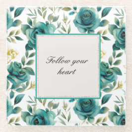 Romantische Teal Crème Roze Bloemige Bruids Shower Glazen Onderzetter