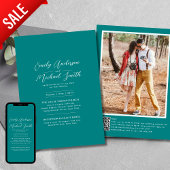 Romantische Teal Foto QR-code RSVP Trouw Kaart