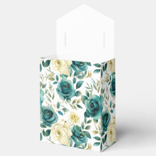 Romantische Teal Groene Crème Roos Bloem Bedankdoosjes (Geopend)