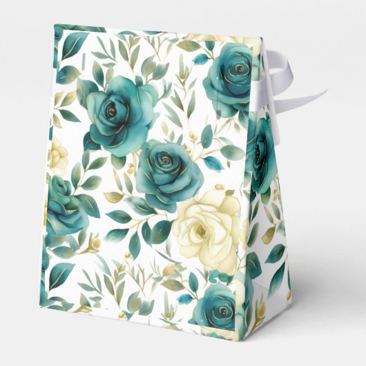 Romantische Teal Groene Crème Roos Bloem Bedankdoosjes (Achterkant)