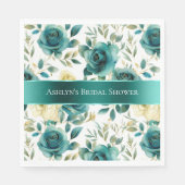 Romantische Teal Groene Crème Roos Bloem Servet (Voorkant)