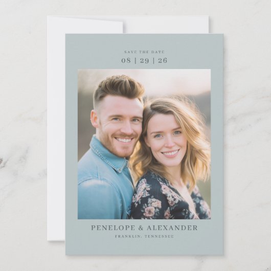 Romantische Teal Huidige Foto Save The Date (Voorkant)