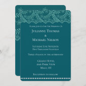 Romantische Teal Kant Bloem Wit Parel Bruiloft Kaart (Voorkant / Achterkant)