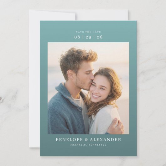 Romantische Teal Minimalistische Foto Save The Date (Voorkant)