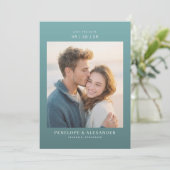 Romantische Teal Minimalistische Foto Save The Date (Staand voorkant)