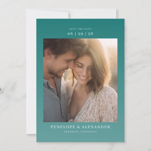 Romantische Teal Minimalistische Foto Save The Date (Voorkant)