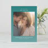 Romantische Teal Minimalistische Foto Save The Date (Staand voorkant)