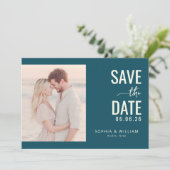 Romantische Teal Minimalistische Foto Save The Date (Staand voorkant)