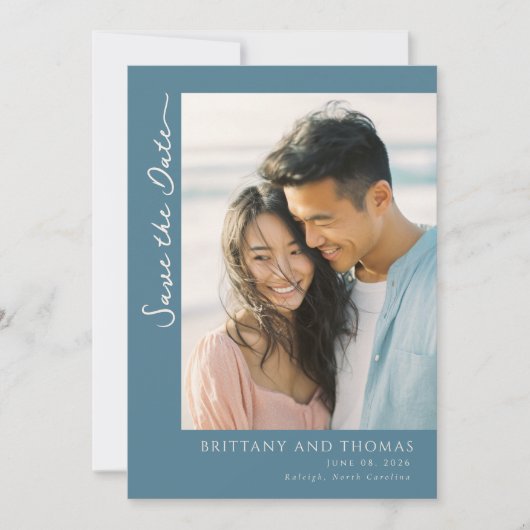 Romantische Teal Moderne Foto Save The Date (Voorkant)
