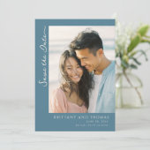 Romantische Teal Moderne Foto Save The Date (Staand voorkant)