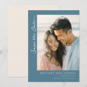 Romantische Teal Moderne Foto Save The Date (Voorkant / Achterkant)