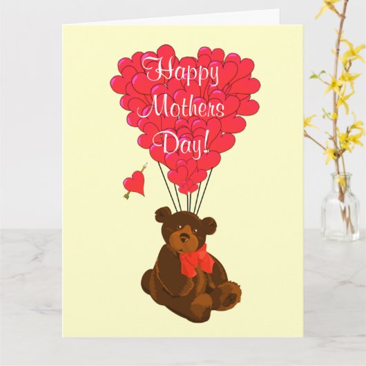 Romantische teddybeermoederdag kaart (Gele Bloem)