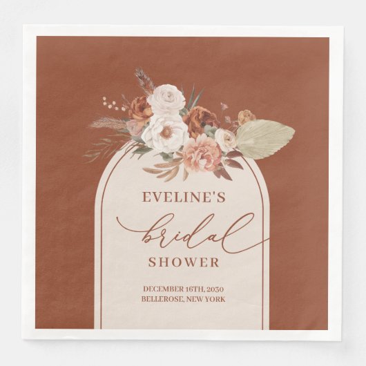 Romantische terracotta pampas boho bruids servette servet (Voorkant)