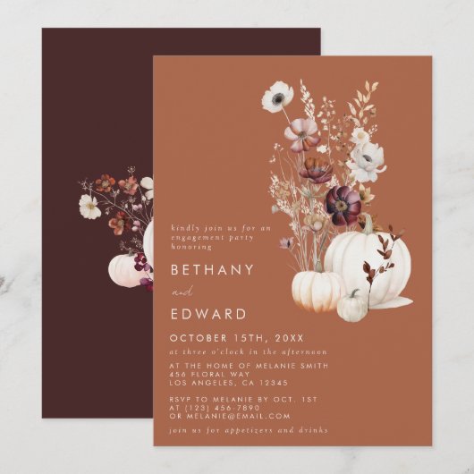 Romantische Terracotta Wildflower Engagement Party Kaart (Voorkant / Achterkant)