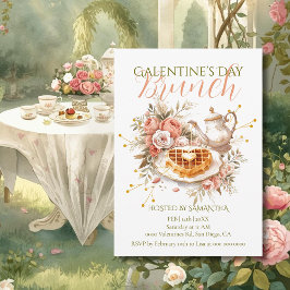 Romantische Thee Wafels Galentine Brunch Bloemrijk Kaart