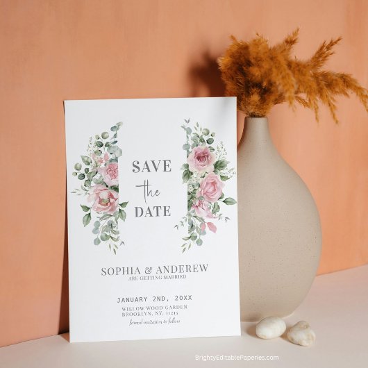 Romantische Tijdloze Pioenrozen Eucalyptus Bruilof Save The Date