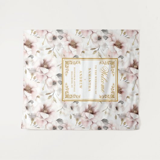 Romantische tijdloze stoffige roze bruiloft achter wandkleed (Voorkant (horizontaal))