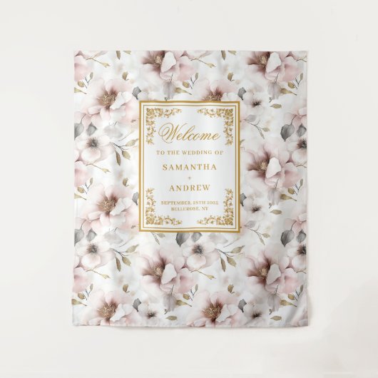 Romantische tijdloze stoffige roze bruiloft achter wandkleed (Voorkant)