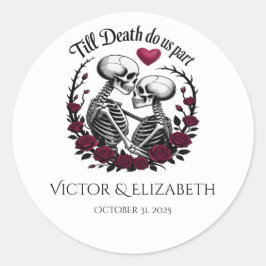 Romantische Till Death Do Us Part Skeleton Wedding Ronde Sticker