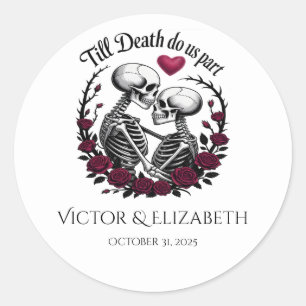 Romantische Till Death Do Us Part Skeleton Wedding Ronde Sticker