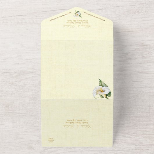 Romantische tinten Cala Lily Mexicaanse bruiloft All In One Uitnodiging (Buitenkant)