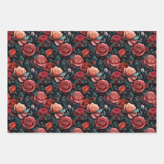 Romantische tinten van rode rozen inpakpapier vel (Voorkant 3)