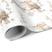 Romantische Tortelduifjes Heart Wedding Cadeaupapier (Rol Hoek)