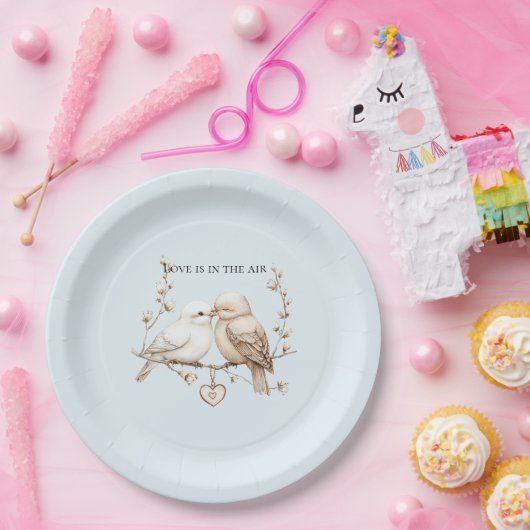 Romantische Tortelduifjes Heart Wedding Papieren Bordje (Feest)