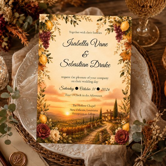 Romantische Toscaanse Bruiloft Kaart