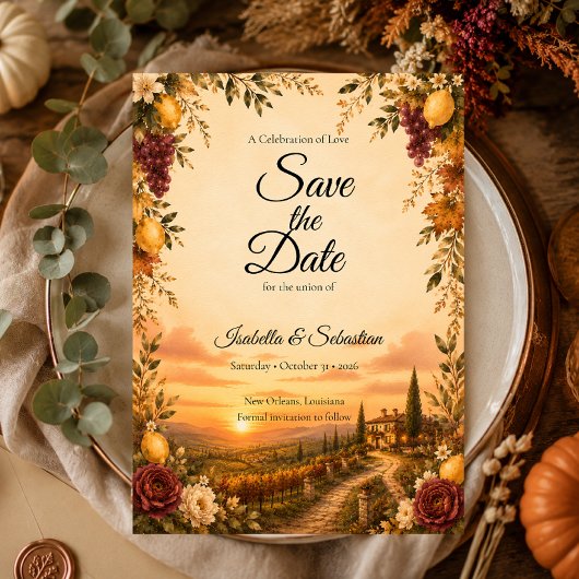 Romantische Toscaanse Bruiloft Save The Date