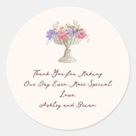 Romantische Toscaanse Tuinurn met Bloemen Bruiloft Ronde Sticker