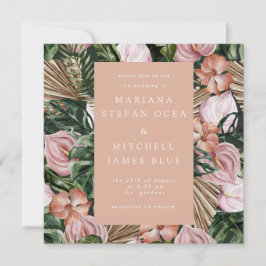 Romantische Tropische Bloemen Zachte Roze Groene P