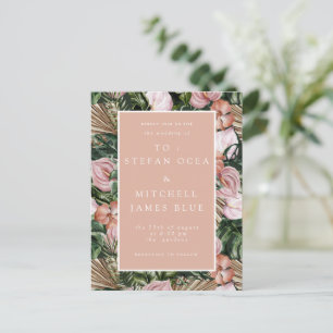 Romantische Tropische Bloemen Zachte Roze Groene P Briefkaart